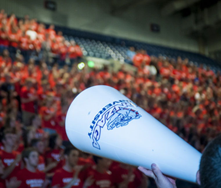 Cheering during orientation pep rally 