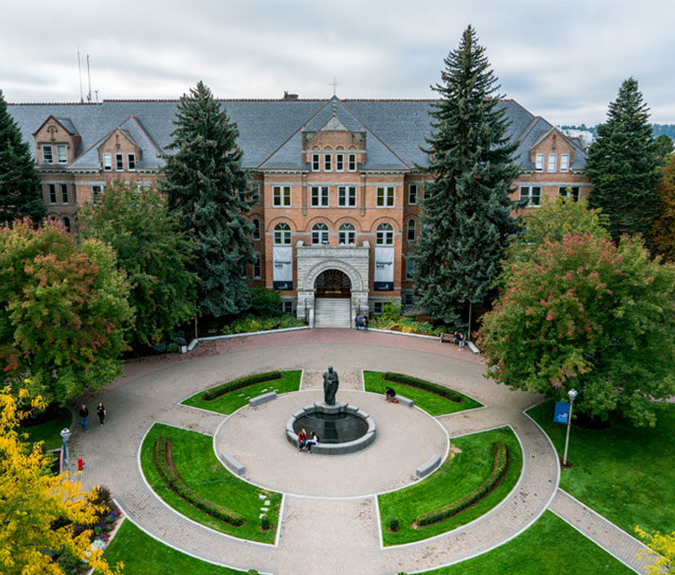 Overhead view of College Hall and St.Ignatius 