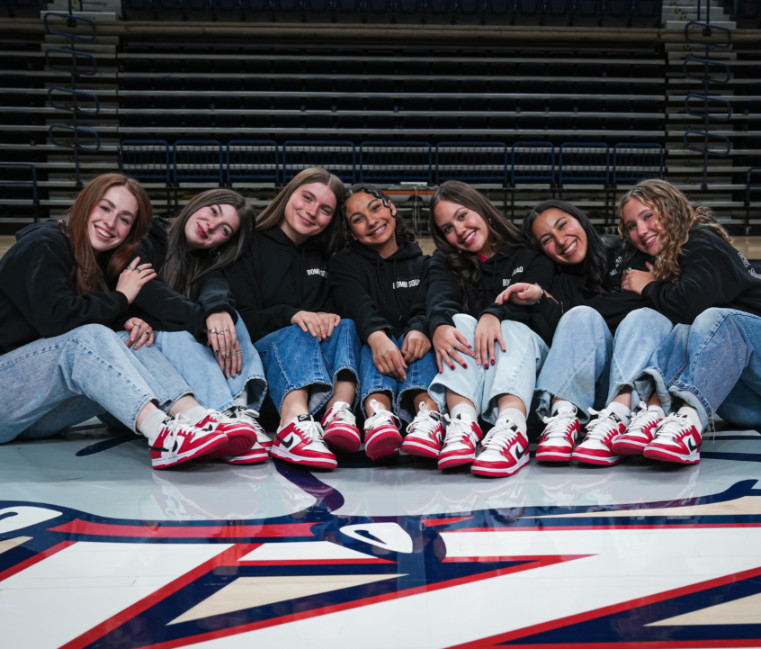 Members of the Gonzaga University Bomb Squad posed on the floor in McCarthy Center.