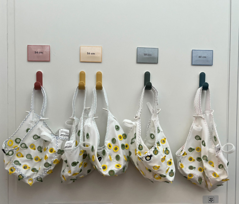 Electrode caps hanging on a wall. 