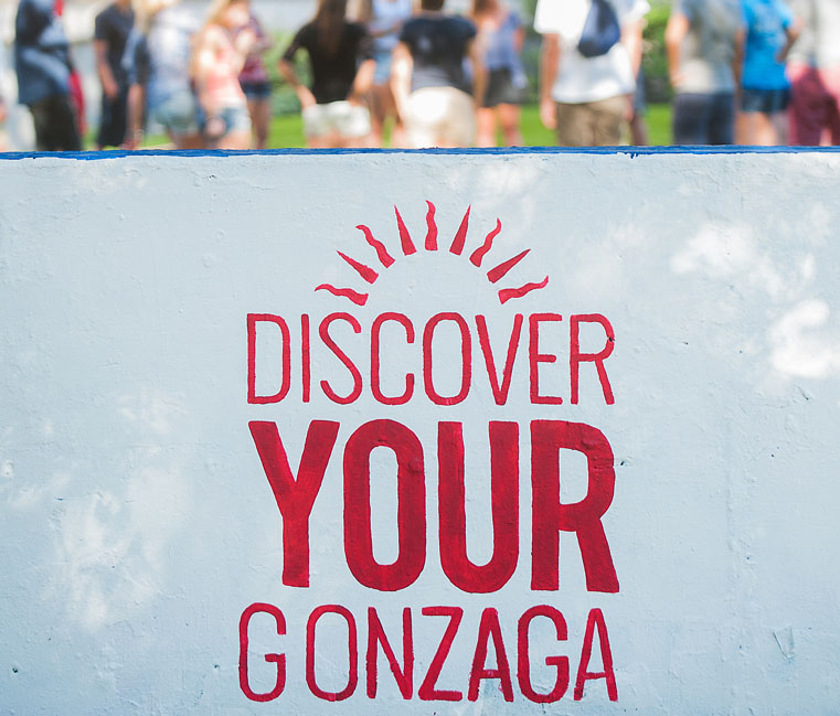 "Discover Your Gonzaga" written on the Gonzaga wall.