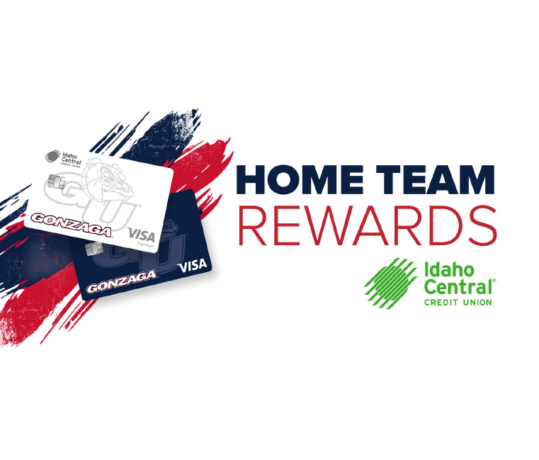 Gonzaga University Idaho Central Credit Union Rewards credit card text "Home Team Rewards"