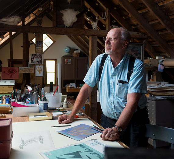 Spokane artist Ken Spiering in his workshop