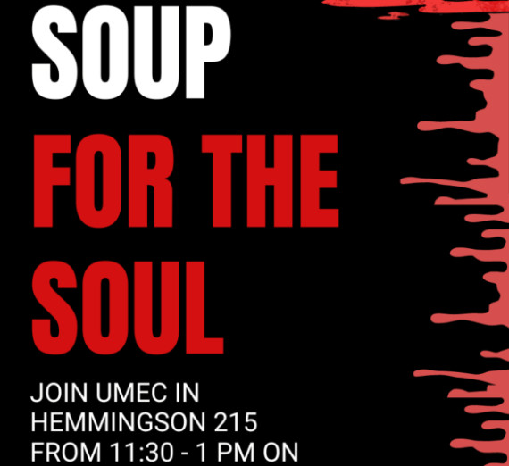 spooky flyer in black and red for soup for the soul date and time