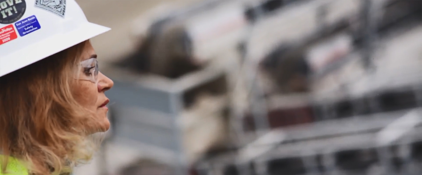 Elaine Cullen looks over mining equipment