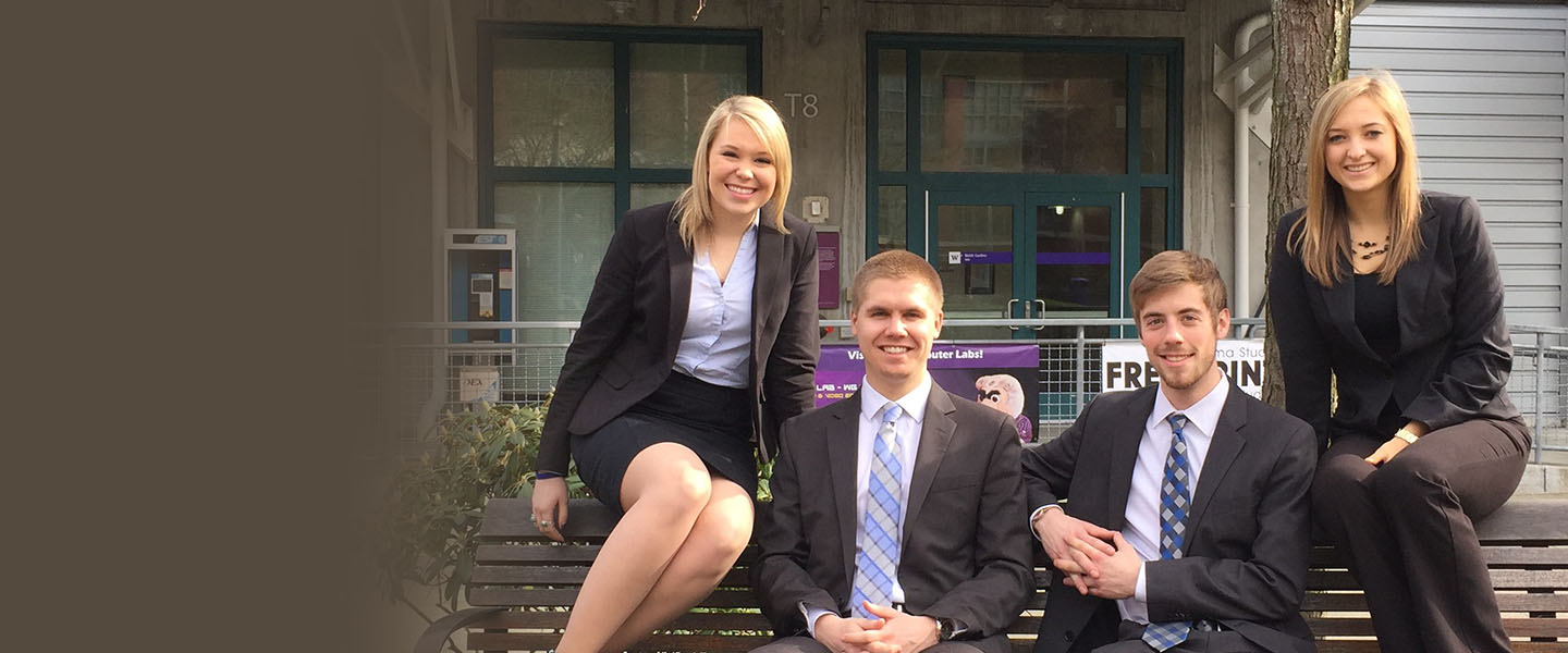 As juniors (from left) Emma Rabun, Conrad Nilsen, Josh Schacht and Jaclyn Zalesky captured first place in the Milgard Case Competition on Social Responsibility.