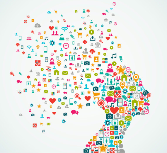 Profile of a head with colorful shapes