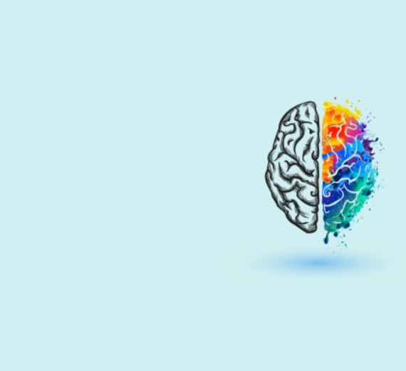 colorful graphic of a brain on a blue background