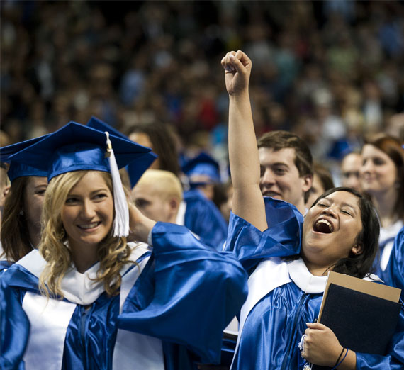 Graduates celebrating at commencement ceremony 