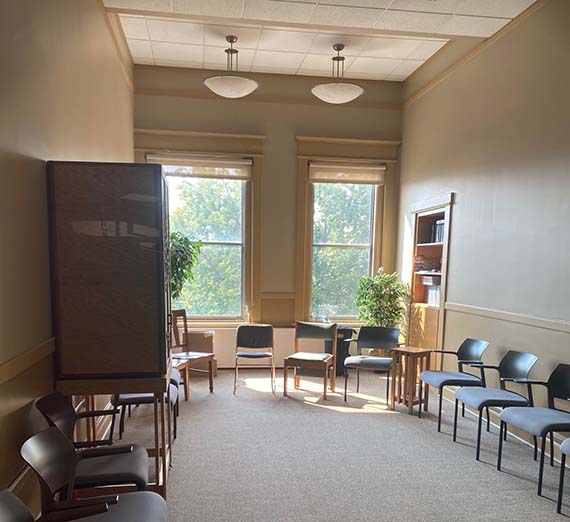 A sacred space with seating.