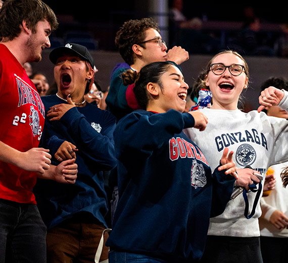 Students cheer at the Gonzaga women's basketball game.