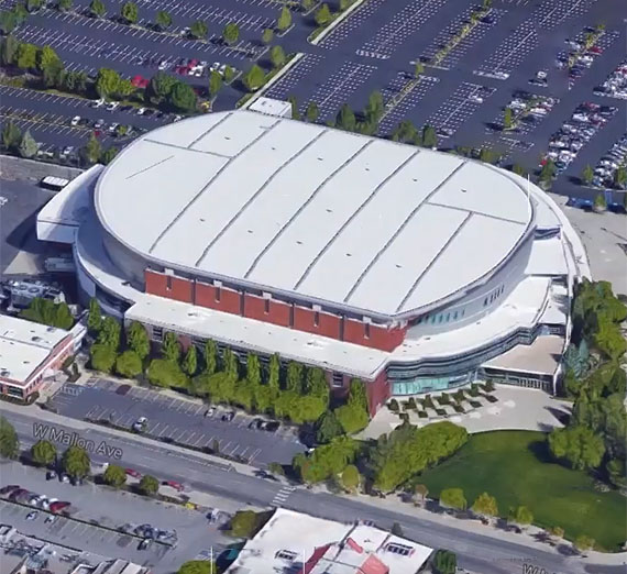 Arial view of Spokane Veterans Memorial Arena