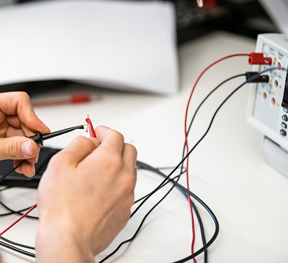 A students works in The Bollier Center's Circuits Lab.