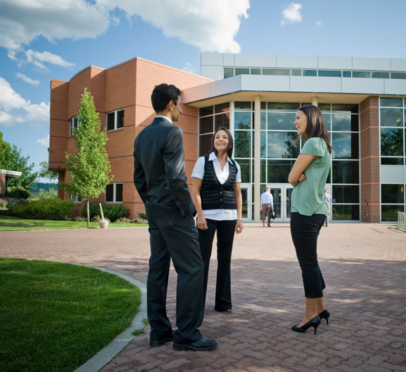 Students talking in front of the Jepson Center