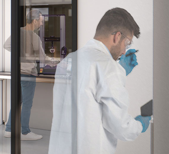 rendering of student working in lab