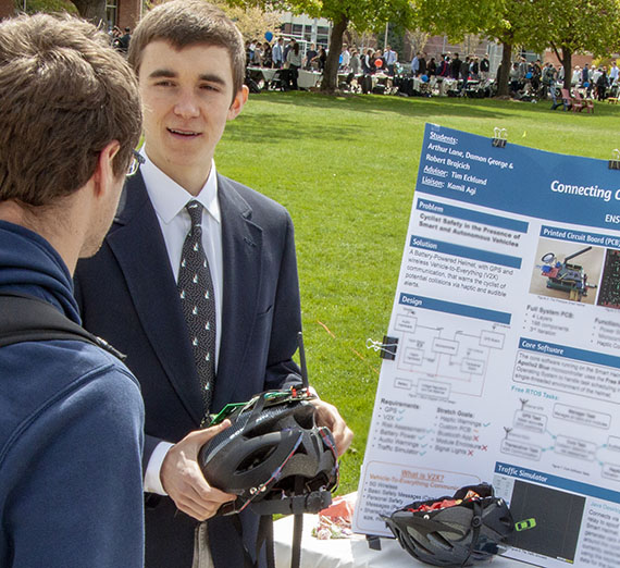 student with helmet project