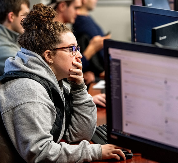 student working at computer