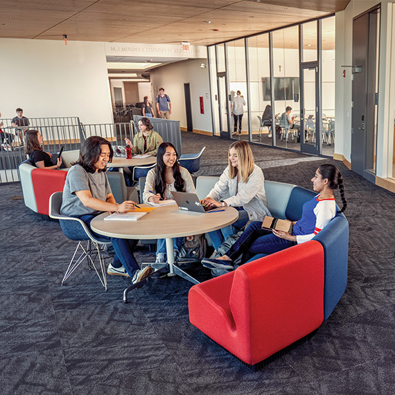 Students work in one of The Bollier Center's open study areas.
