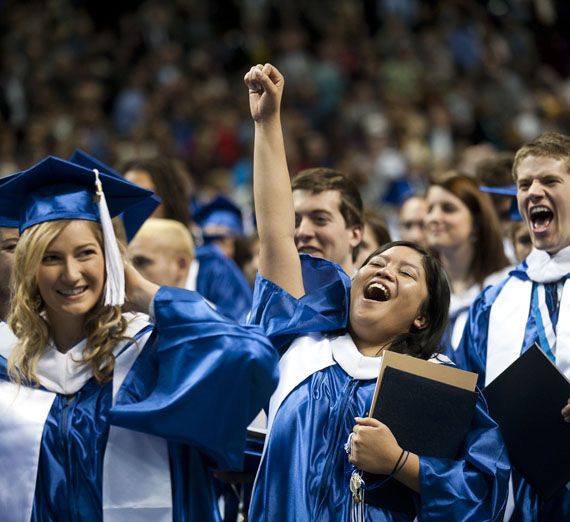 students celebrating at commencement 