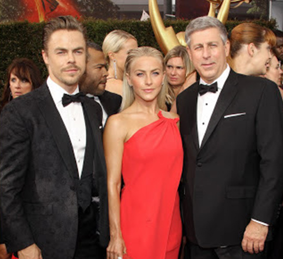 Hough Family: Derek (son), Julianne (daughter), and Bruce (father) on the red carpet at the Emmys
