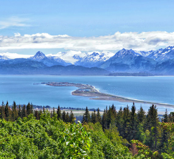 Alaskan mountain and bay, Homer Spit, Kenai Peninsula