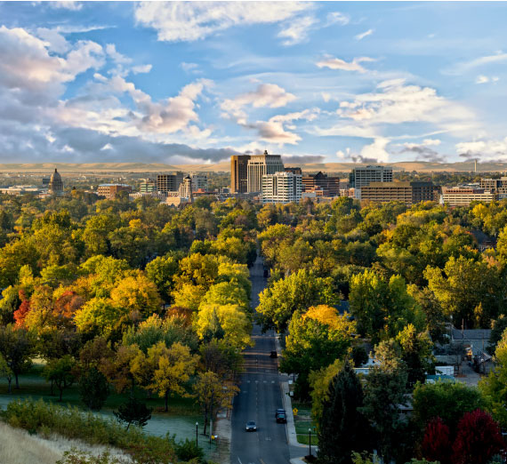 Autumn view of the city of trees Boise Idaho with cloudy sky