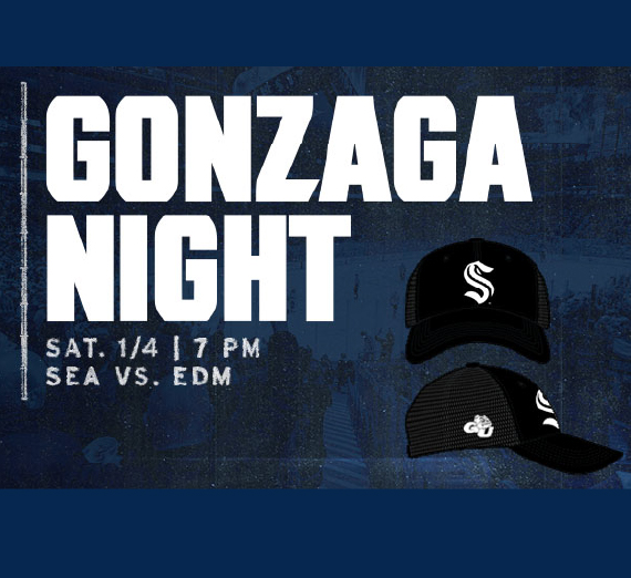 Gonzaga Night, Saturday January 4, 2025, 7 p.m., Seattle Kraken vs. Edmonton Oilers, co-branded Seattle Kraken and Gonzaga University Athletics hat