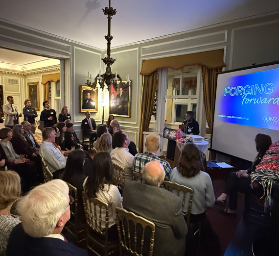 Gonzaga University President Katia Passerini, Ph.D. speaks in front of attendees of the Forging Forward: Washington, D.C. event.