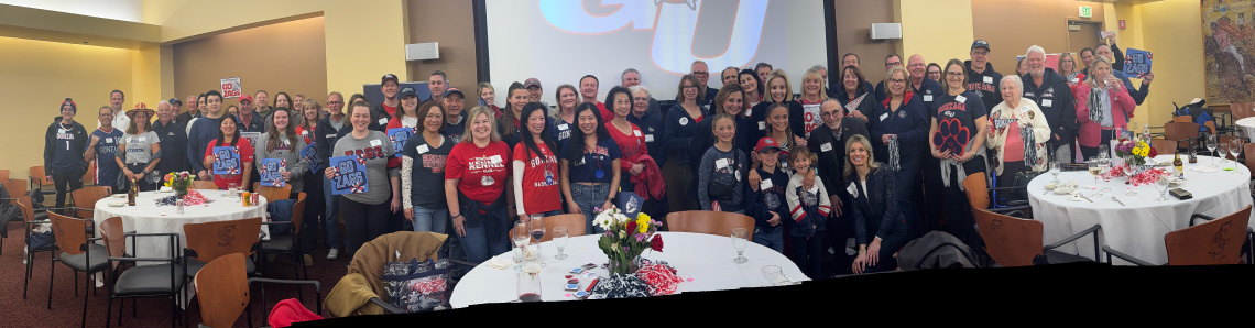 Attendees of the Forging Foward San Jose presidenial event pose for a group photo with Gonzaga President Katia Passerini, Ph.D.