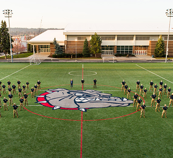 ROTC at attention on a Gonzaga University field