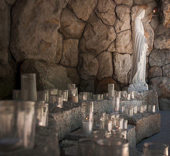 candles by the grotto on Gonzaga's campus