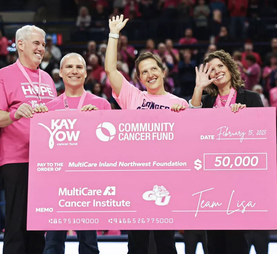Gonzaga women's basketball coach Lisa Fortier at the team’s annual Pink Game for cancer awareness