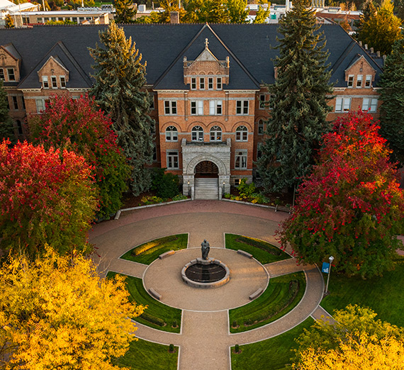 An aerial views of Gonzaga's College Hall.