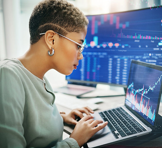 A woman working in business analytics