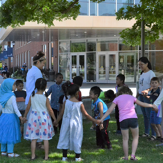 Instructors work with students at Gonzaga's Summer Language Camp.