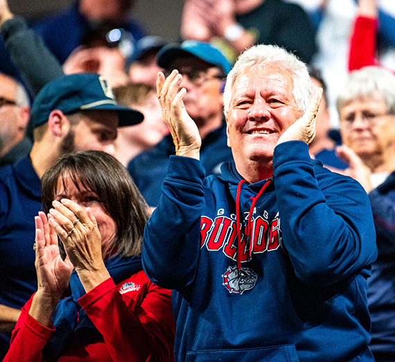 Zag fans cheer at a basketball game