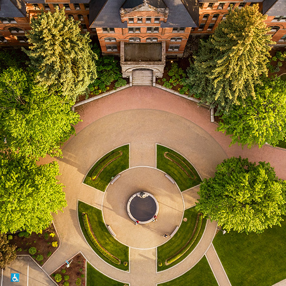 An aerial view of Gonzaga's College Hall