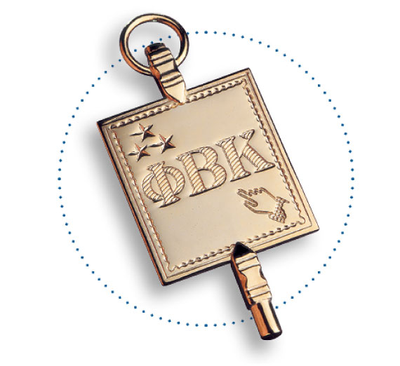 Phi Beta Kappa Key in dotted blue circle