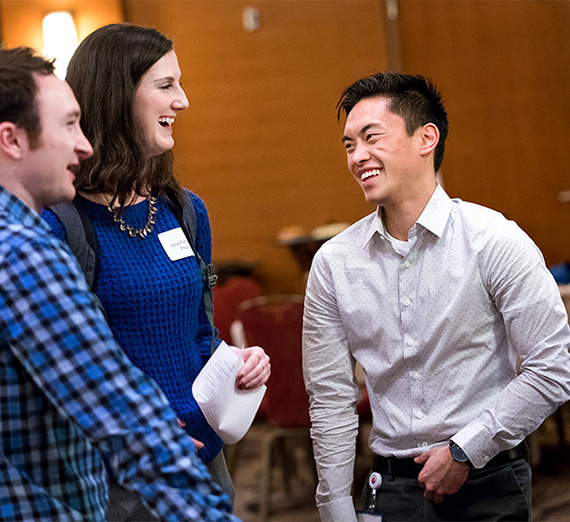 student at professional networking event