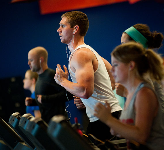Students on treadmills at Rudolf Fitness Center.
