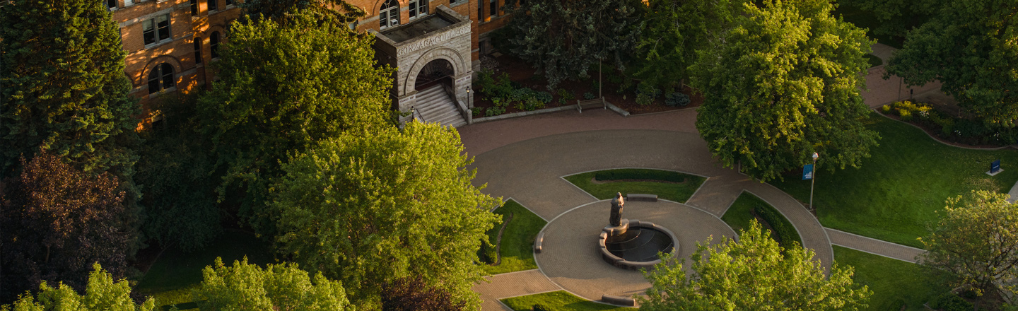 A drone photo showing College Hall