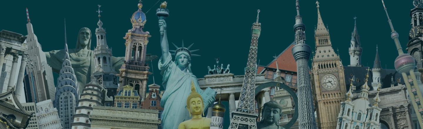 A collage of buildings and monuments from around the world. 