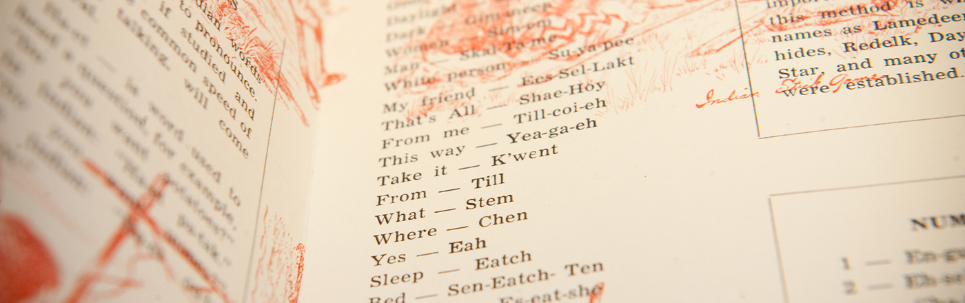 Close up of a Native American language textbook