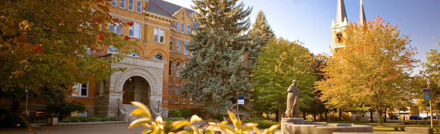 A view of the front entrance of College Hall