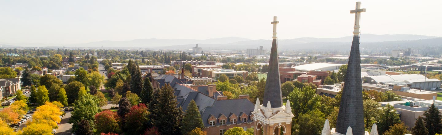 Aerial view of St. Als and the Spokane River