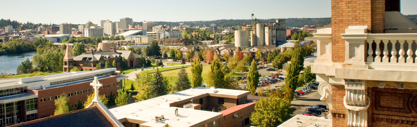 Southwest view of Spokane from campus rooftop