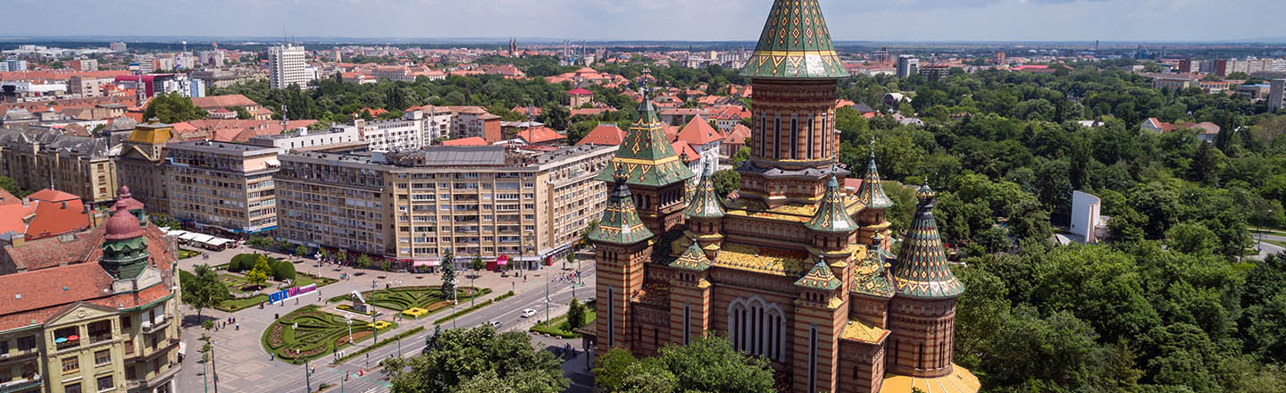 Aerial view of Orthodox Cathedral in Timisoara, Romania