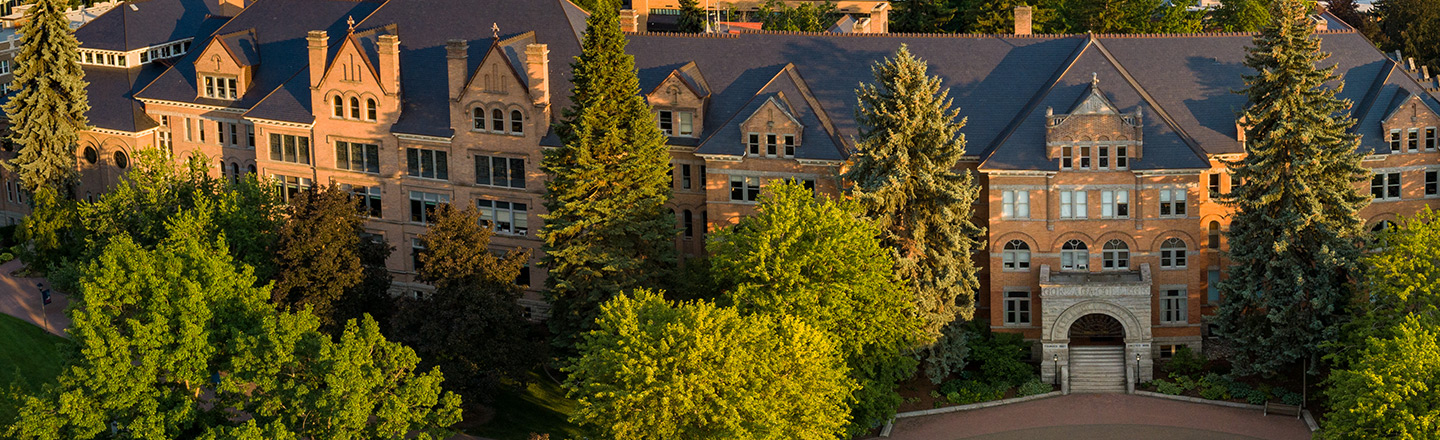 An aerial view of College Hall on the Gonzaga campus, where the Certificate for Foundation Leadership meets.
