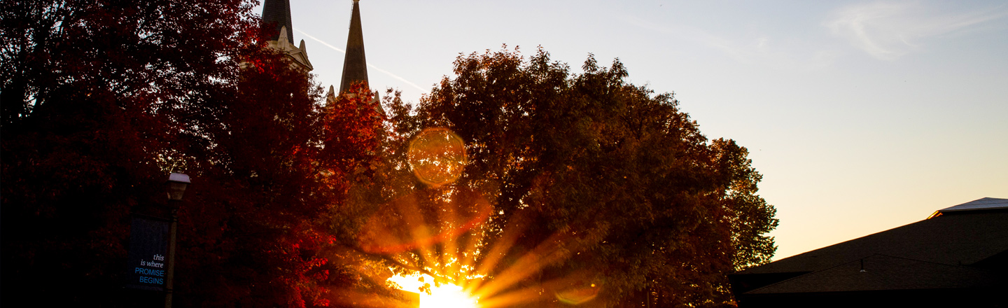 St. Aloysius church and Cataldo building at sunset. 