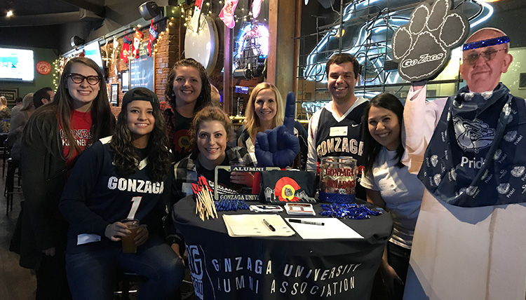 alumni in Denver at a pub for game watch